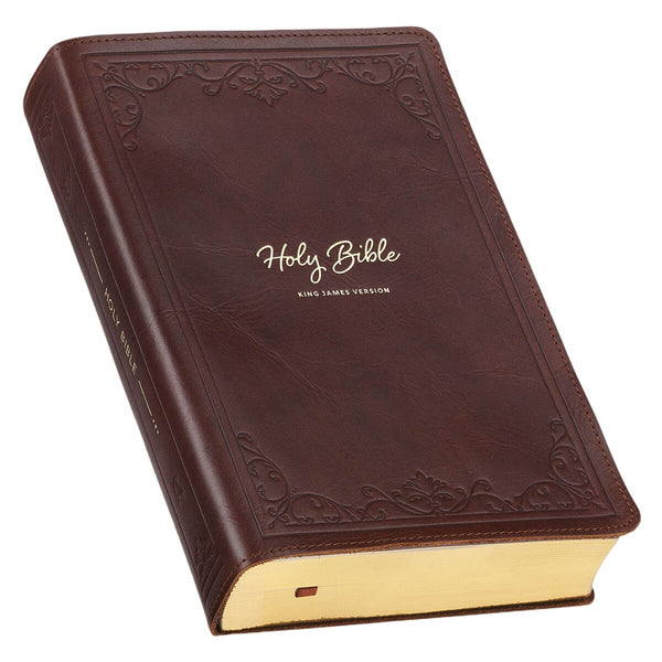 Chestnut Brown Full-grain Leather Giant Print Standard-size King James Version Bible with Thumb Index