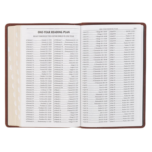 Triple Pane Frame Saddle Tan Full-grain Leather King James Version Deluxe Gift Bible with Thumb Index