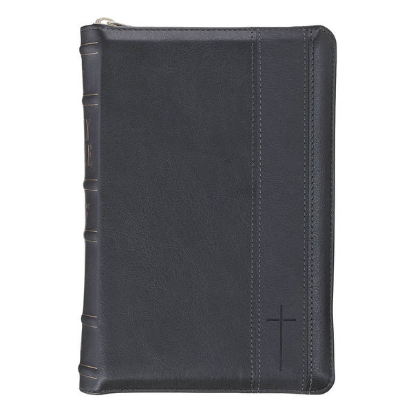 Black Faux Leather Personal-size Giant Print Zippered Compact King James Version Bible