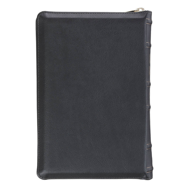 Black Faux Leather Personal-size Giant Print Zippered Compact King James Version Bible