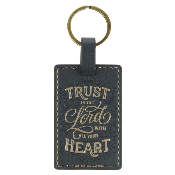 Trust in the Lord Charcoal Gray Faux Leather Keychain - Proverbs 3:5 - KI Gifts Christian Supplies