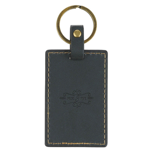 Trust in the Lord Charcoal Gray Faux Leather Keychain - Proverbs 3:5