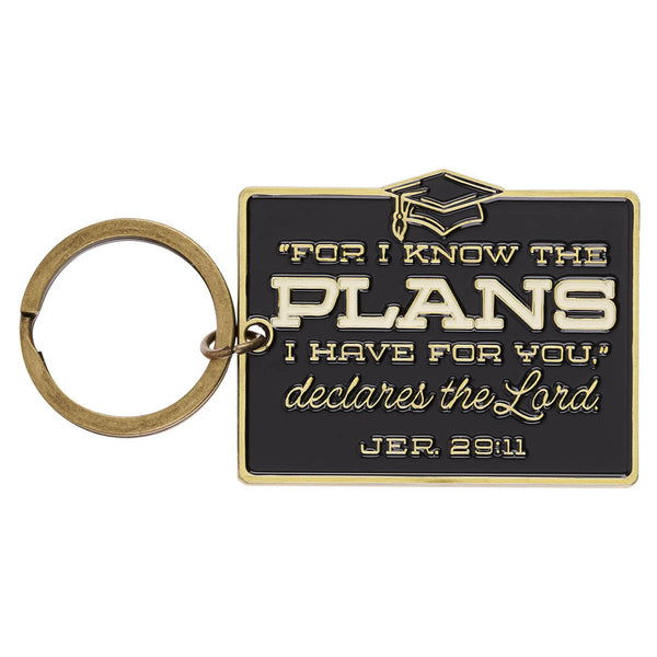 I Know the Plans Black and Gold Metal Keychain in Gift Tin - Jeremiah 29:11 - KI Gifts Christian Supplies