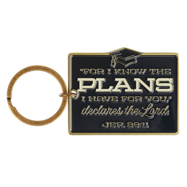 I Know the Plans Black and Gold Metal Keychain in Gift Tin - Jeremiah 29:11