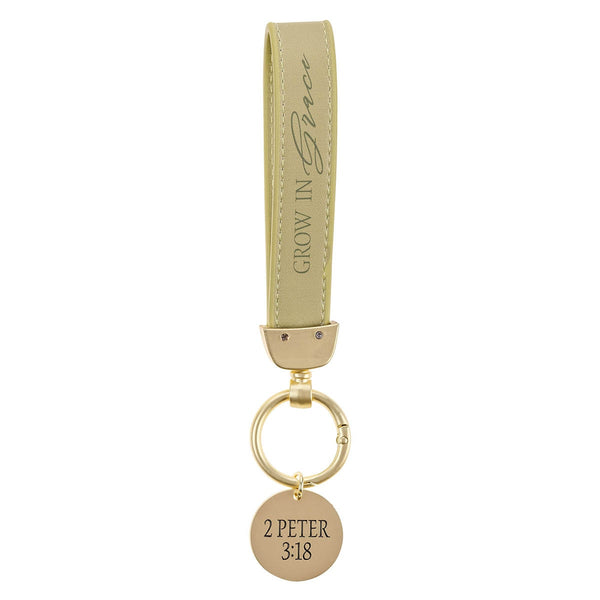 Grow in Grace Green Faux Leather Wristlet Keychain – 2 Peter 3:18 - KI Gifts Christian Supplies