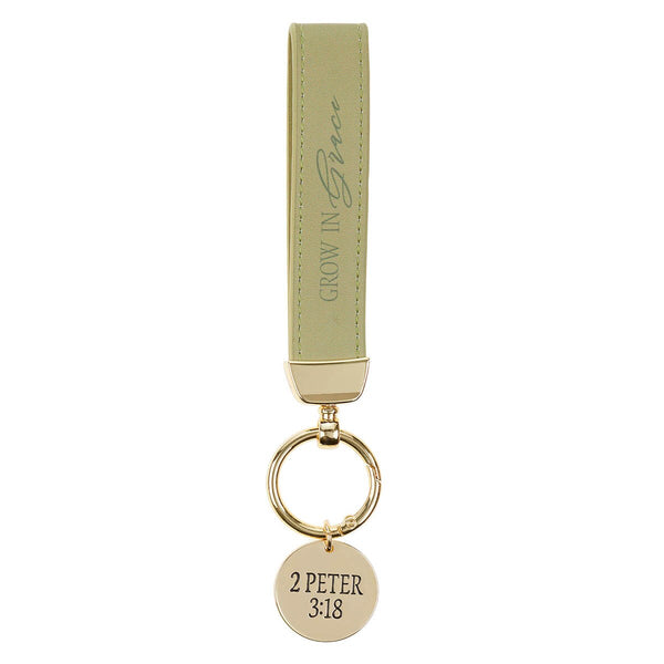Grow in Grace Green Faux Leather Wristlet Keychain – 2 Peter 3:18