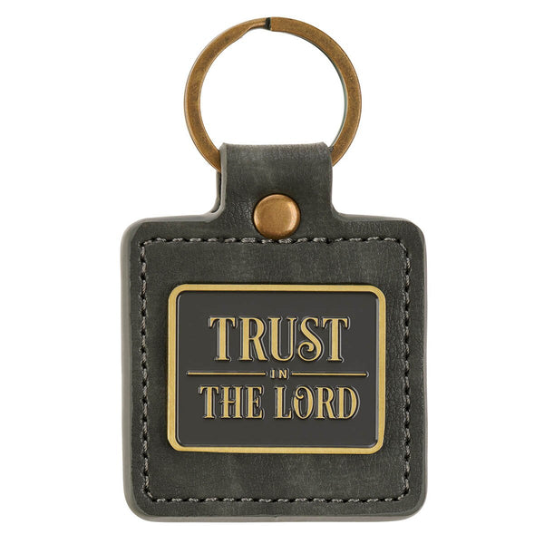 Trust in the Lord Gray Faux Leather Keychain - Psalm 37:3