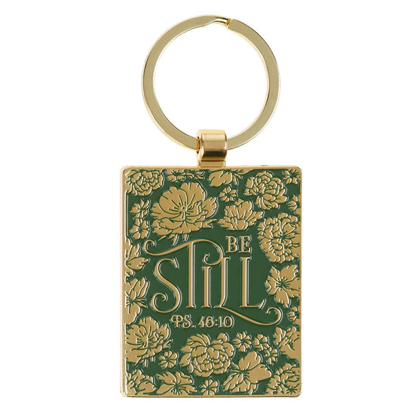 Be Still Green Epoxy-filled Metal Keychain - Psalm 46:10