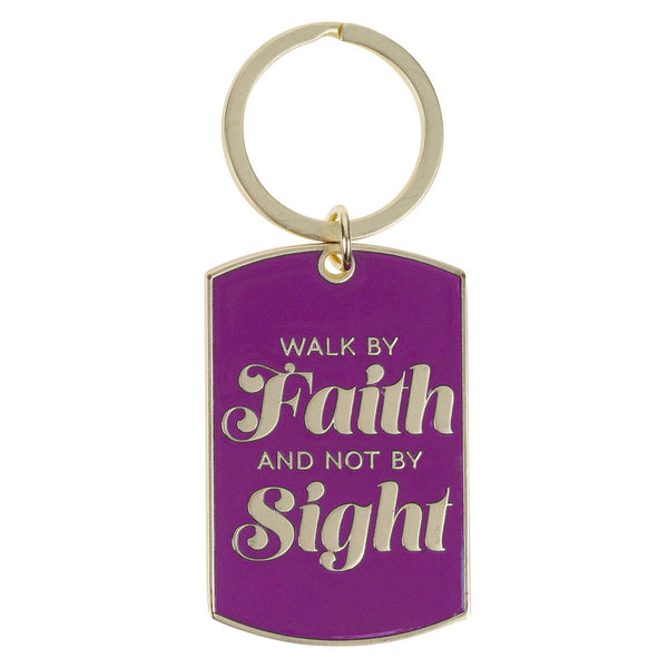 Walk by Faith Purple Epoxy-filled Metal Keychain - 2 Corinthians 5:7 - KI Gifts Christian Supplies