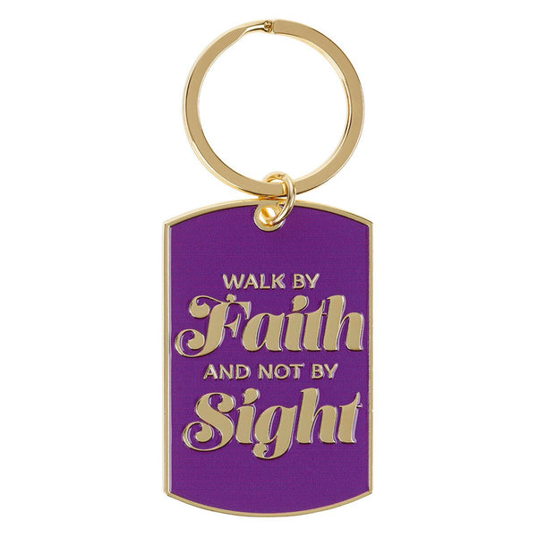Walk by Faith Purple Epoxy-filled Metal Keychain - 2 Corinthians 5:7