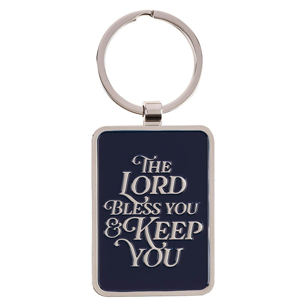 The Lord Bless You Midnight Blue Epoxy-filled Silver Metal Keychain - Numbers 6:24 - KI Gifts Christian Supplies
