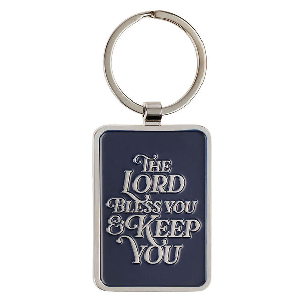 The Lord Bless You Midnight Blue Epoxy-filled Silver Metal Keychain - Numbers 6:24