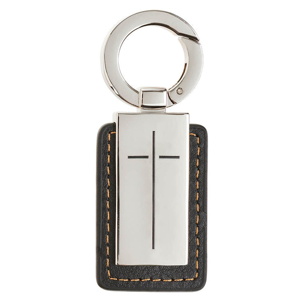 Man of God Black Faux Leather and Silver Metal Cross Keychain