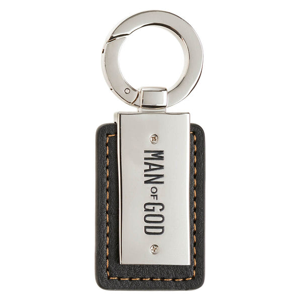Man of God Black Faux Leather and Silver Metal Cross Keychain
