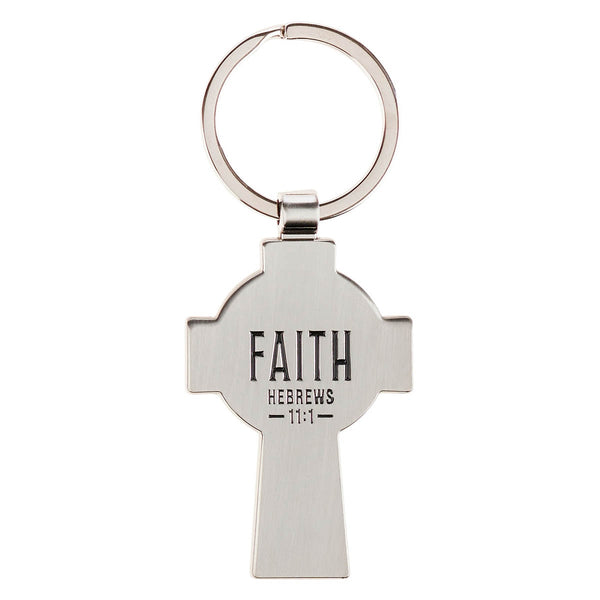 Faith Silver Celtic Cross Metal Keychain - Hebrews 1:11