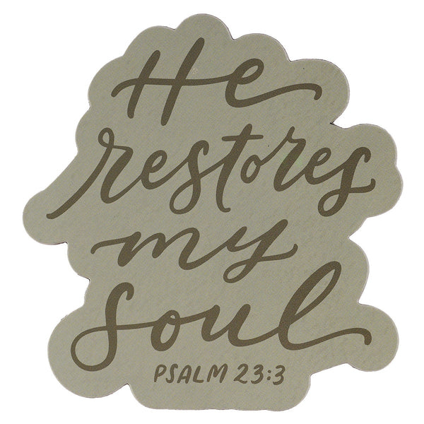 He Restores My Soul Green Magnet - Psalm 23:3 - KI Gifts Christian Supplies