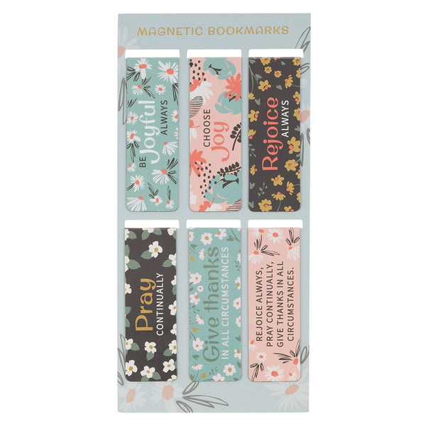 Joy Mint Floral Magnetic Bookmark Set - 1 Thessalonians 5:16-18 - KI Gifts Christian Supplies