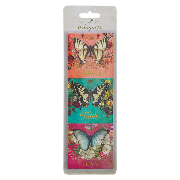 Grace, Faith, Love Secret Garden Butterfly Magnet Set