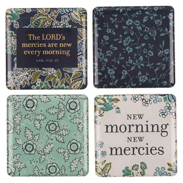 Morning Mercies Blue and Green Floral Magnet Set - Lamentations 3:22–23