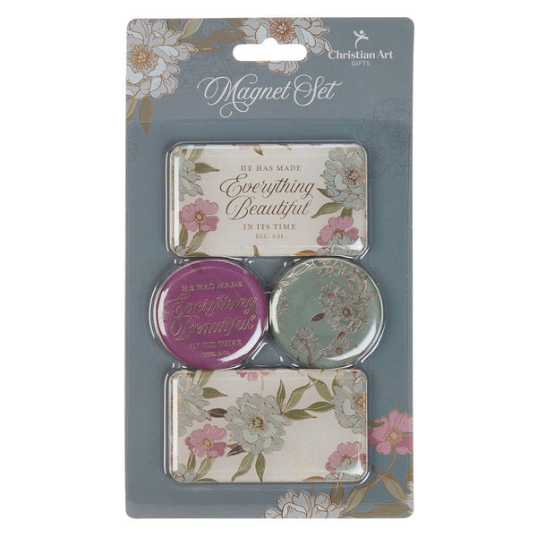 Everything Beautiful Whimsical Blooms Magnet Set - Ecclesiastes 3:11 - KI Gifts Christian Supplies