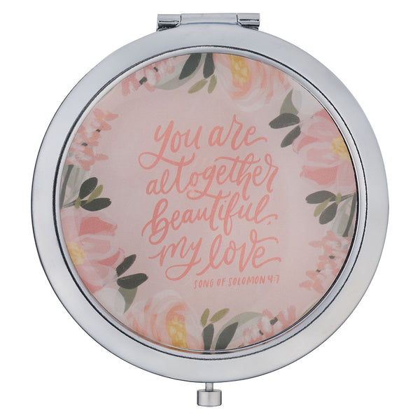 Altogether Beautiful Silver Metal Compact Mirror – Song of Solomon 4:7 - KI Gifts Christian Supplies