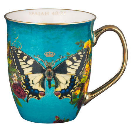 She Speaks with Wisdom Blue Floral Ceramic Coffee Mug - Proverbs 31:26
