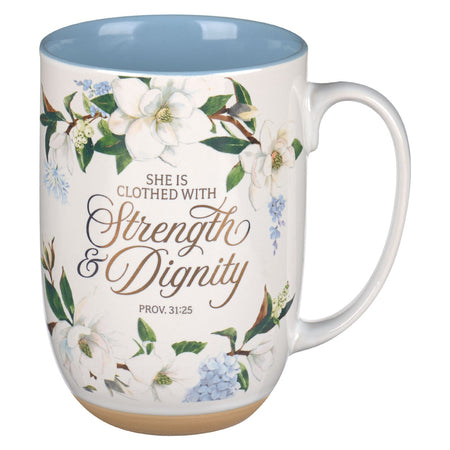 Strength and Dignity Plum Bloom Ceramic Coffee Mug - Proverbs 31:25