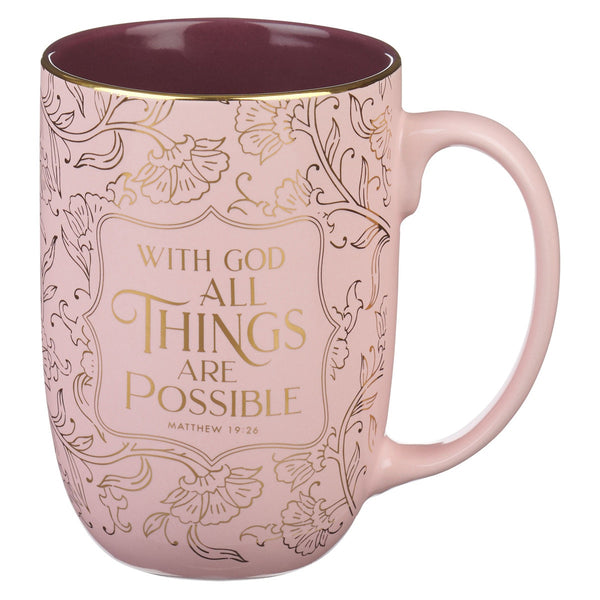 All Things Are Possible Blush Ceramic Coffee Mug - Matthew 19:26 - KI Gifts Christian Supplies