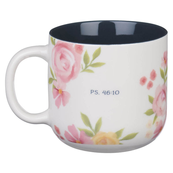 Be Still and Know Painted Peonies Ceramic Coffee Mug - Psalm 46:10