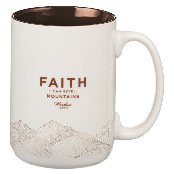 Faith Can Move Mountains White Ceramic Coffee Mug - Matthew 17:20 - KI Gifts Christian Supplies