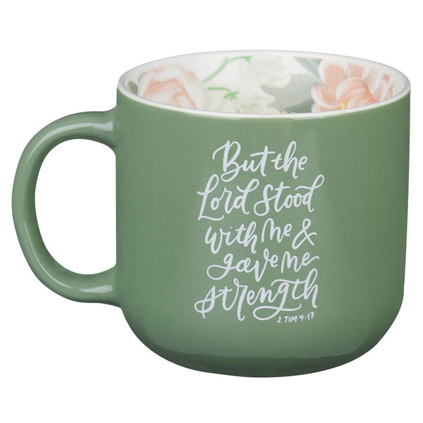 The Lord Stood with Me Sage Green Floral Ceramic Coffee Mug – 2 Timothy 4:17