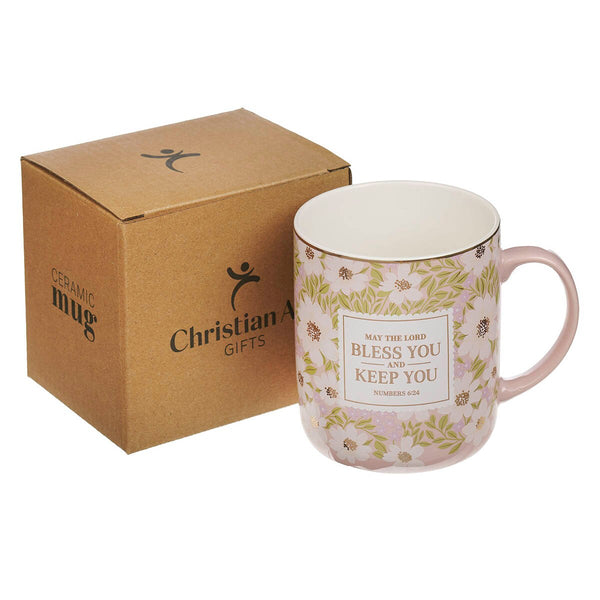 Bless and Keep You Blush Bloom Ceramic Coffee Mug - Numbers 6:24