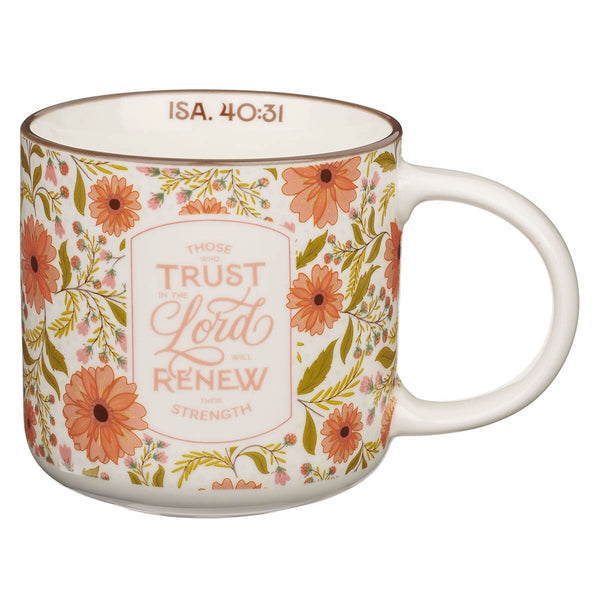 Trust in the Lord Coral Cascade Ceramic Coffee Mug - Isaiah 40:31
