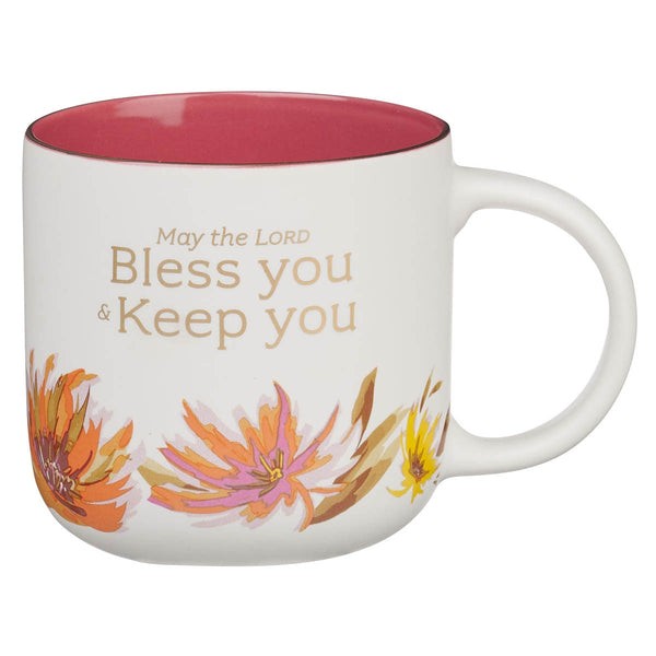 Bless You and Keep You Coral Floral Ceramic Coffee Mug – Numbers 6:24 - KI Gifts Christian Supplies