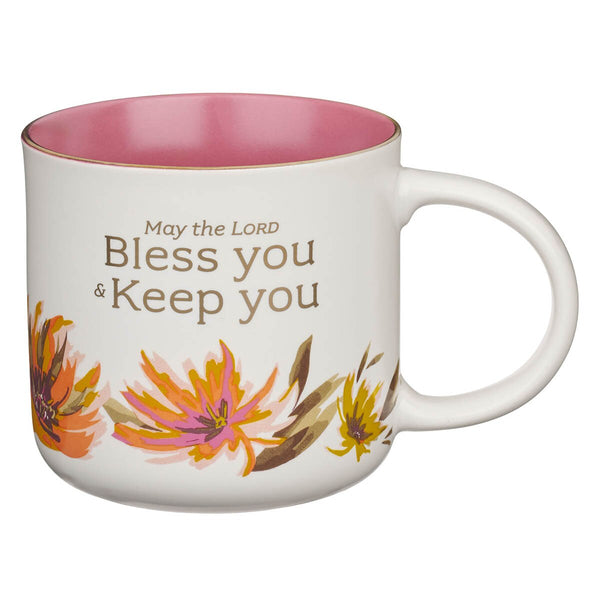 Bless You and Keep You Coral Floral Ceramic Coffee Mug – Numbers 6:24