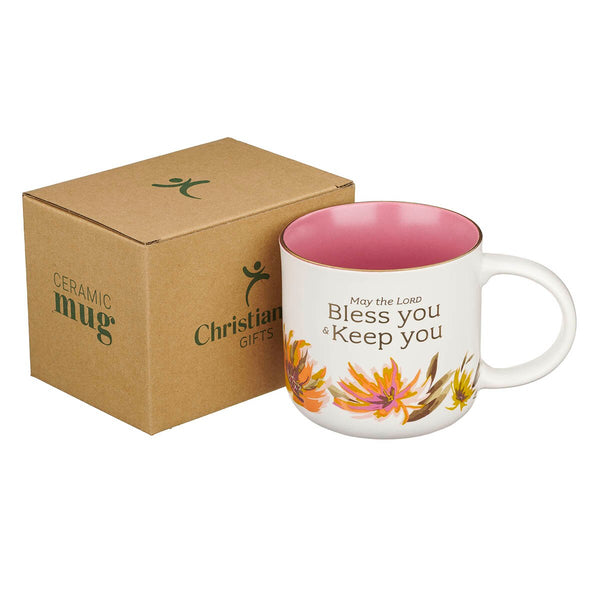 Bless You and Keep You Coral Floral Ceramic Coffee Mug – Numbers 6:24