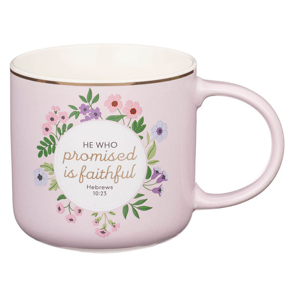 Faithful Promise Pink Floral Ceramic Coffee Mug - Hebrews 10:23