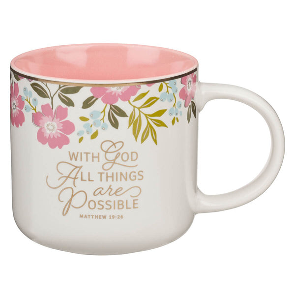 Things Are Possible Pink Poppy Ceramic Coffee Mug - Matthew 19:26