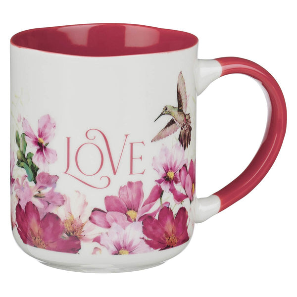 Love Cherry Pink Hummingbird Ceramic Coffee Mug - 1 Corinthians 13:4
