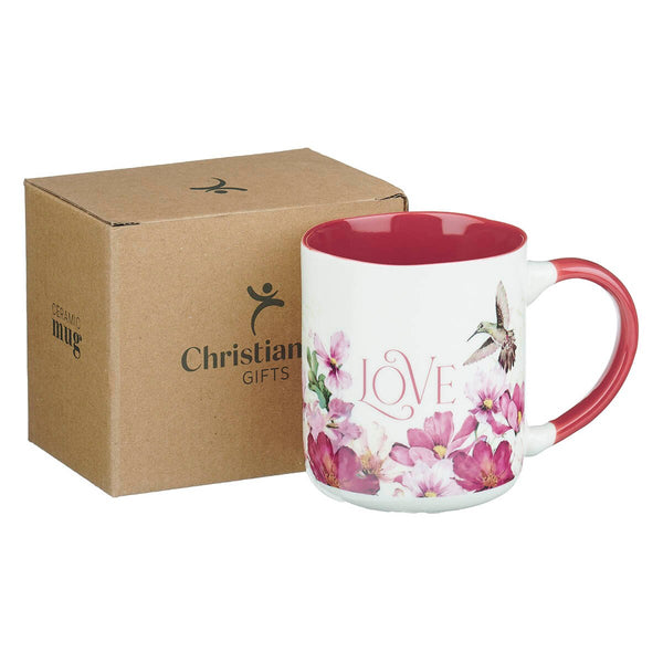Love Cherry Pink Hummingbird Ceramic Coffee Mug - 1 Corinthians 13:4