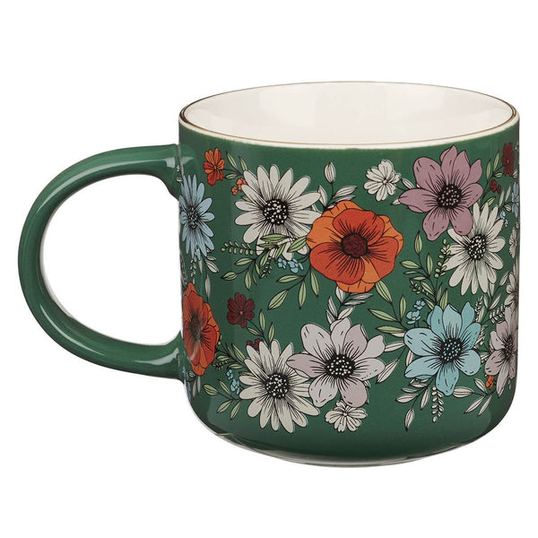 Be Still Teal Botanical Ceramic Coffee Mug - Psalm 46:10