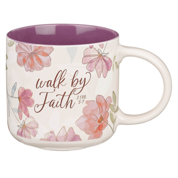 Walk by Faith Pink Cosmos Ceramic Mug - 2 Corinthians 5:7