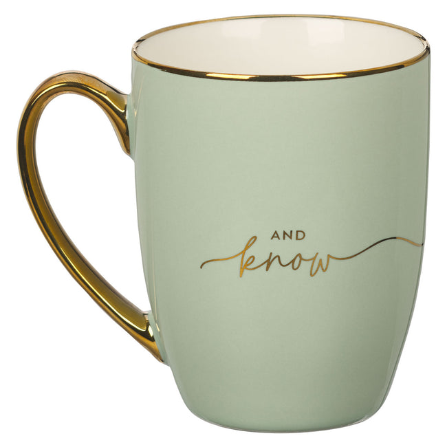Be Still Soft Green and Gold Ceramic Coffee Mug