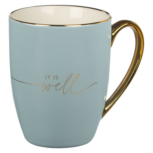 It Is Well With My Soul Soft Blue and Gold Ceramic Coffee Mug