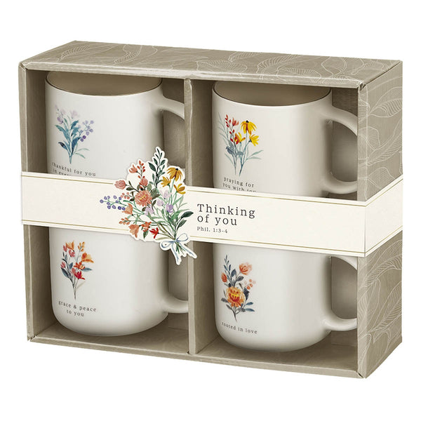 Thinking of You Cream Bouquet Ceramic Mug Set - Philippians 1:3-4