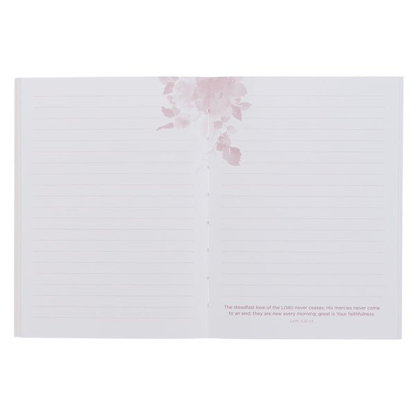 His Mercies Are New Every Morning Red Floral Medium Notebook - Lamentations 3:22–23