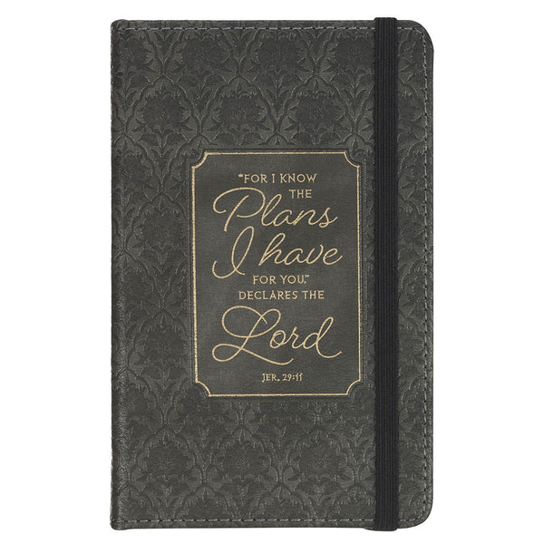 I Know the Plans Graphite Gray Faux Leather Hardcover Notebook with Elastic Closure - Jeremiah 29:11 - KI Gifts Christian Supplies