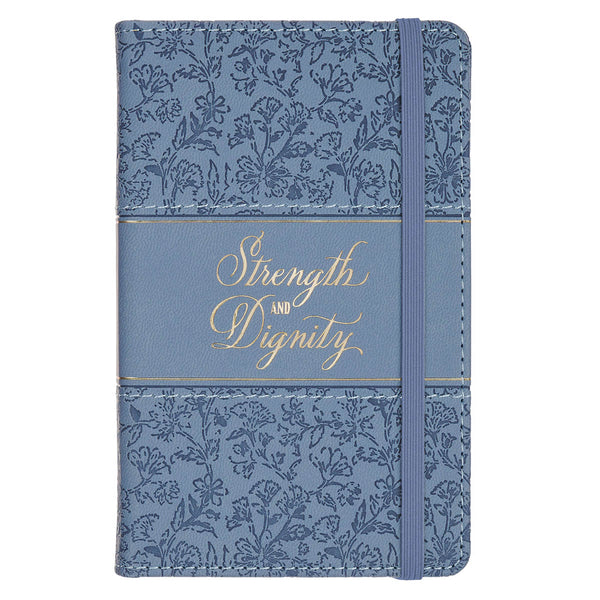 Strength and Dignity Blue Cottage Garden Faux Leather Hardcover Notebook with Elastic Band Closure - Proverbs 31:25
