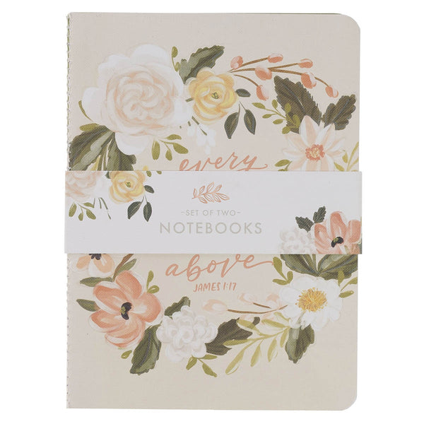 Good Gift and Rejoice Green and Cream Floral Medium Notebook Set - KI Gifts Christian Supplies