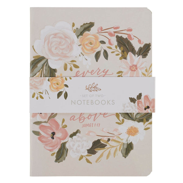 Good Gift and Rejoice Green and Cream Floral Medium Notebook Set